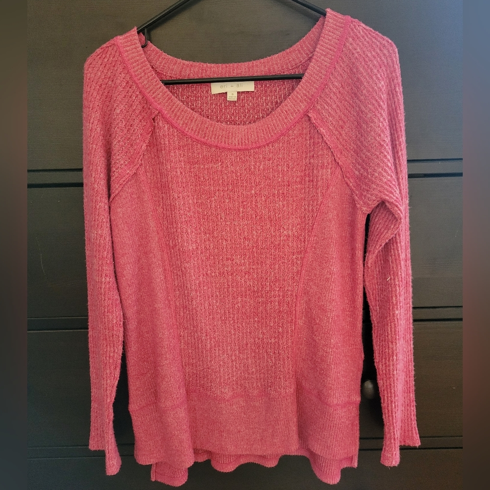 ERI + ALI • Women’s Thermal Waffle Knit V Neck Relaxed Fit Top Size Small